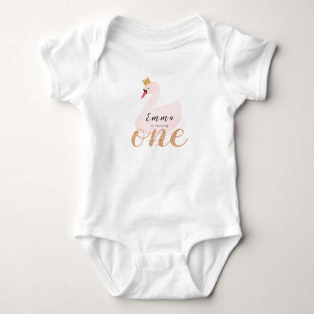 Body Princesse Cygne Fille Rose 1er Anniversaire (Devant)