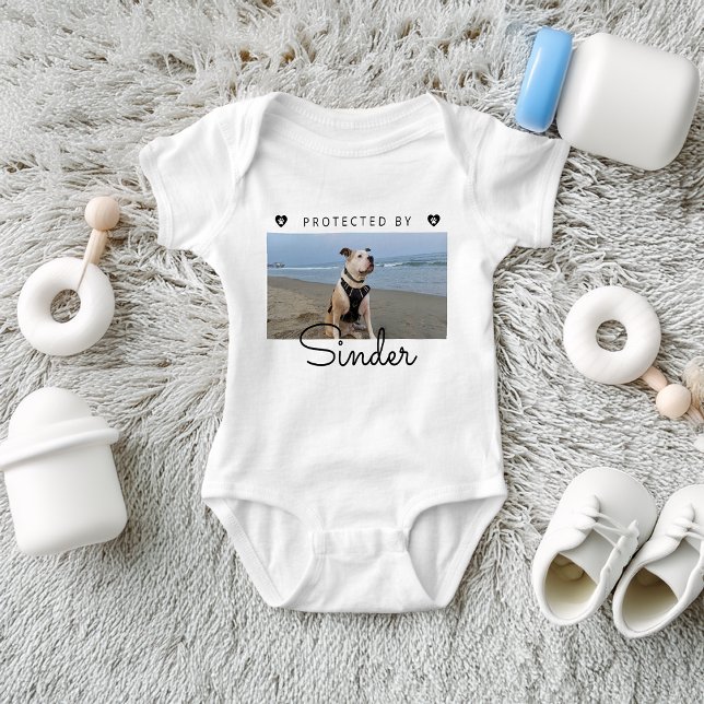 Body Protected By Dog Photo Personalized  (Protected By Dog Photo Personalized Baby Bodysuit)