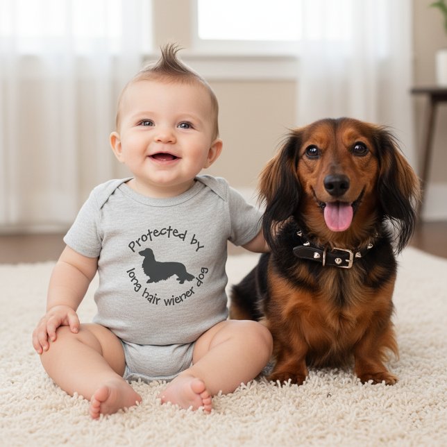 Body Protégé par un bébé costume de wiener dog aux long (Protected by a Long hair wiener dog - funny newborn baby outfit for baby shower gifts   )