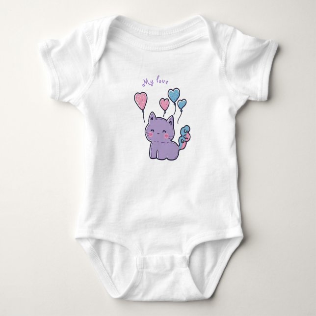 Body Purple anime kitten and hearts, personalized (Devant)