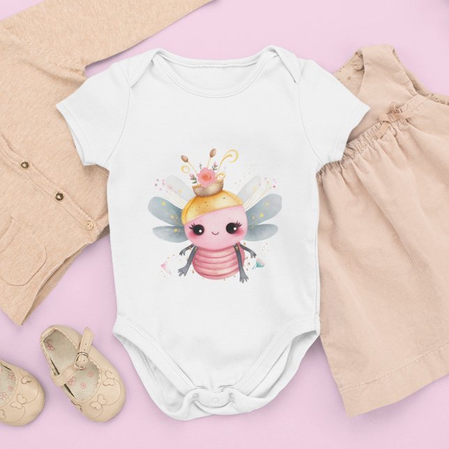 Body Queen Bee habillée en rose et belle couronne de fl (Cute bee with cute grey wings and pink for baby onsie as gifts for new mom and baby )