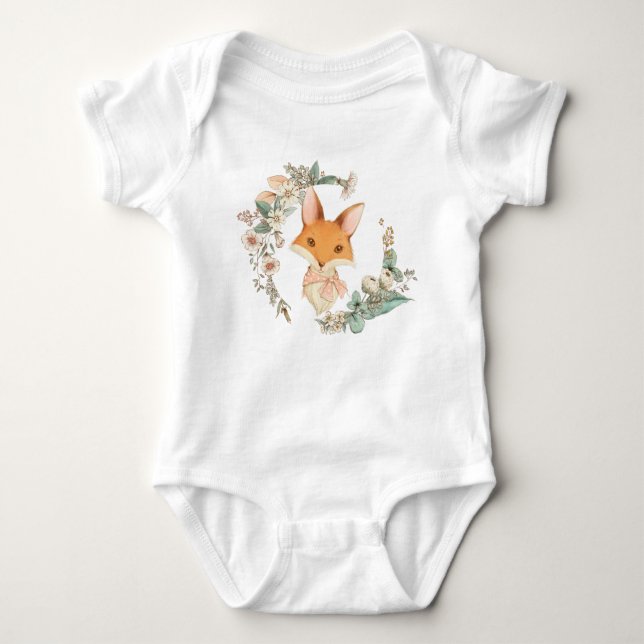 Body Renard de fille Whimsical dans couronne fleurie (Devant)