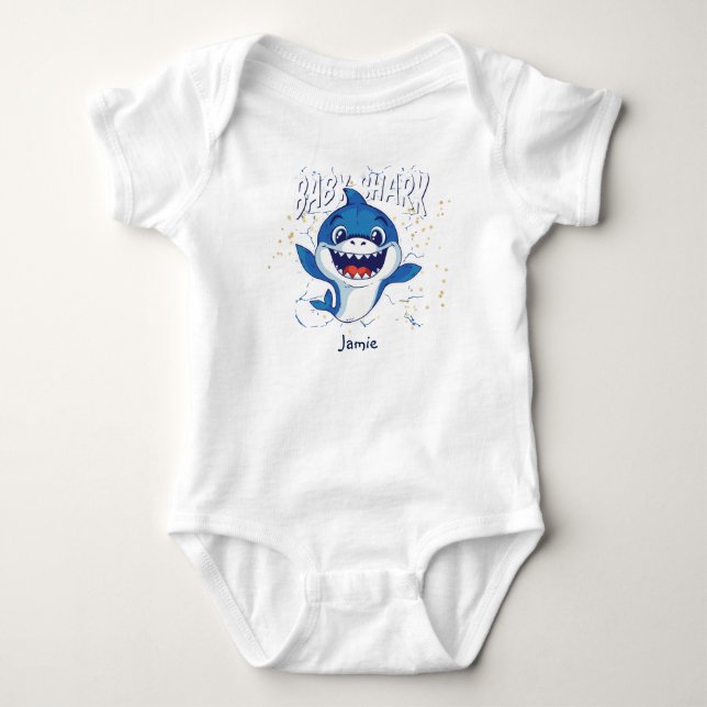 Body Requin Bébé Bleu Blanc Mignon Drôle Bébé Shower No (Devant)