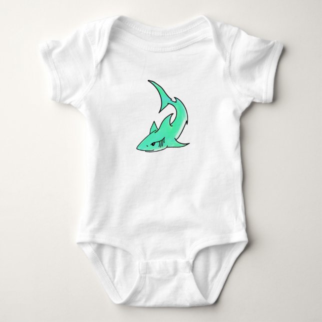 Body requin souriant de dessin animé bleu vert océan an (Devant)