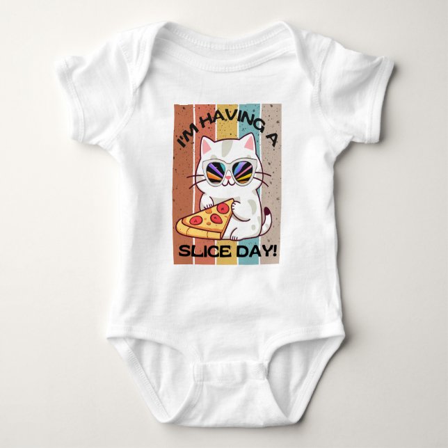 Body Retro Kawaii mignon chat manger pizza (Devant)