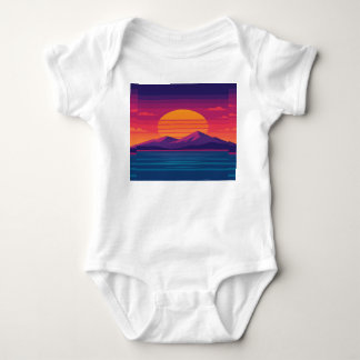 Body Retro Sunset Mountains & Ocean Art des années 80