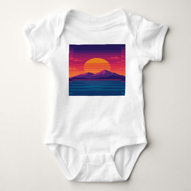 Body Retro Sunset Mountains & Ocean Art des années 80 (Devant)