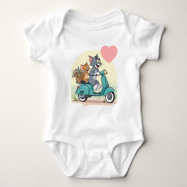 Body Robe blanche avec une belle conception Tom Jerry (Devant)