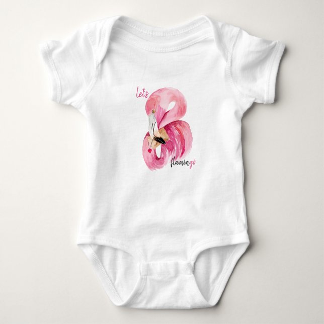 Body Rose exotique moderne Flamant rose Aquarelle (Devant)