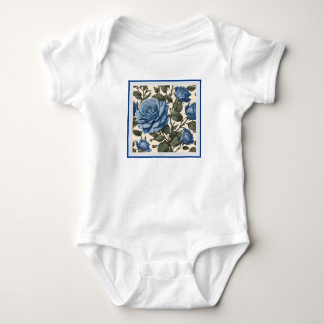 Body Roses Bleus Et Feuilles Verts, (Devant)