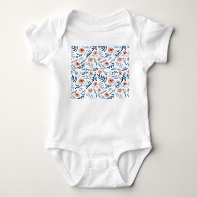 Body Roses d'aquarelle : Feuilles bleus sans couture (Devant)