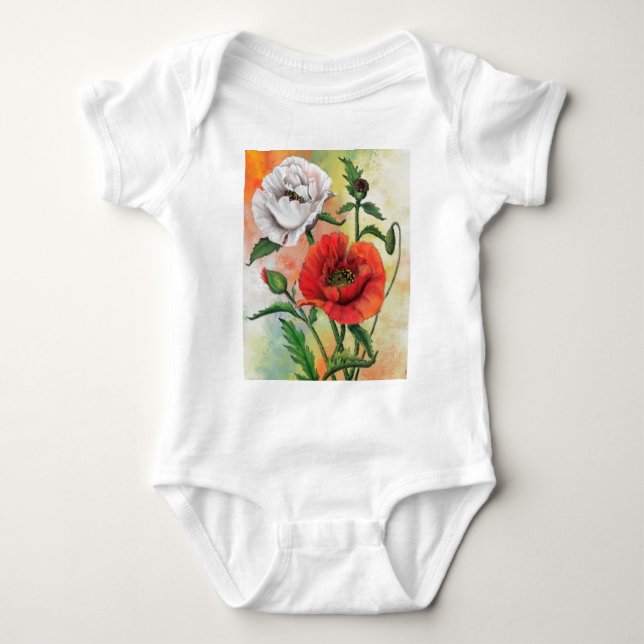 Body Rouge Blanc Poppies Baby Bodysuit (Devant)