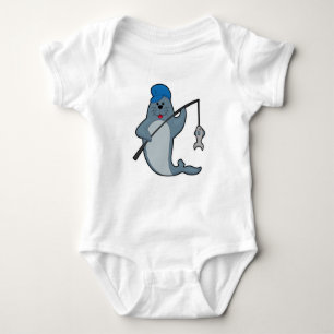 Body Sceau à la pêche avec bâtonnet de pêche et poisson