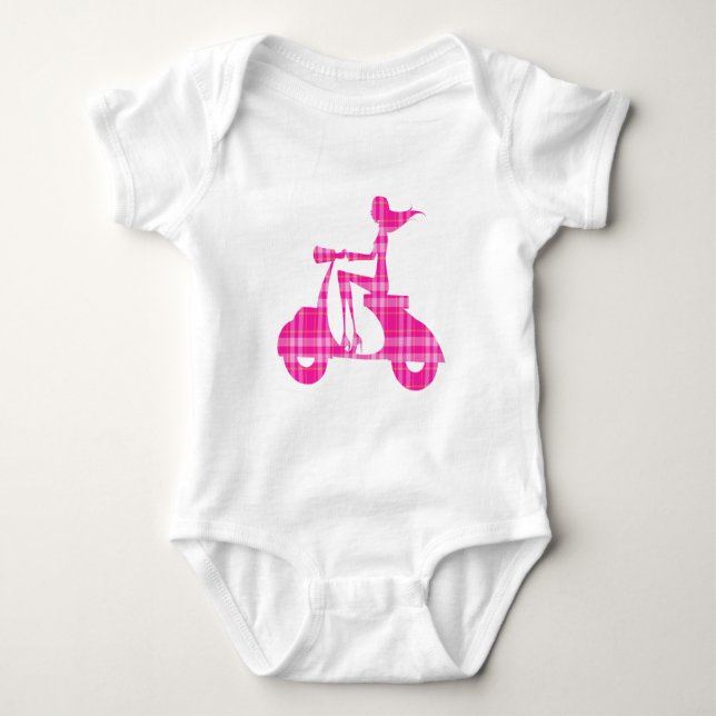 Body scooter fille rose blanc en vichy (Devant)