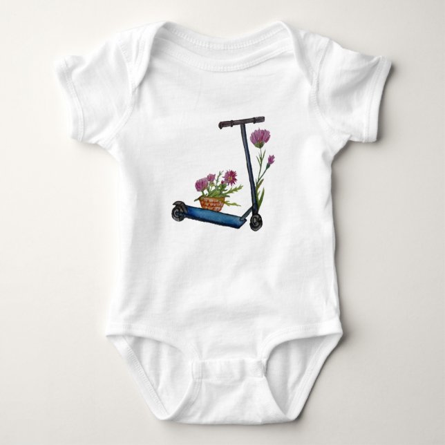 Body Scooter Kick, Fleurs Aquarelle Art Bodysuit bébé (Devant)