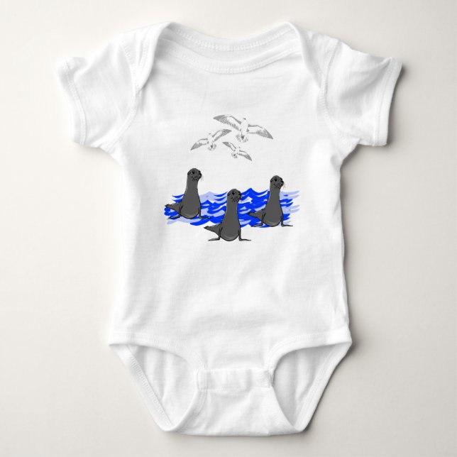Body Sea Lions Ocean & Seagulls Baby Bodysuit (Devant)