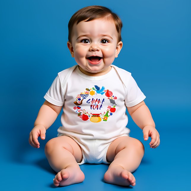 Body 🍯 🍎 🐟 Shana Tova ! Bonne année1 (🍯 🍎🐟 Shana Tova! Happy New Year1 Baby Bodysuit)