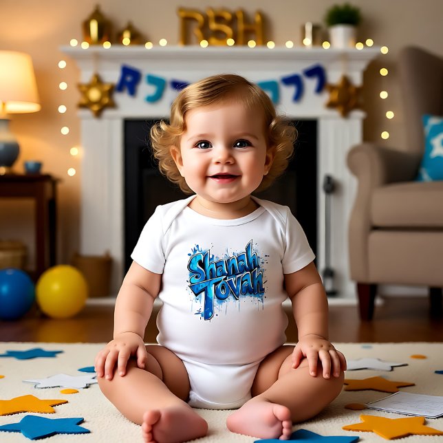 Body ✡️ Shanah Tovah Graffiti bleu (✡️ Shanah Tovah blue Graffiti Baby Bodysuit)