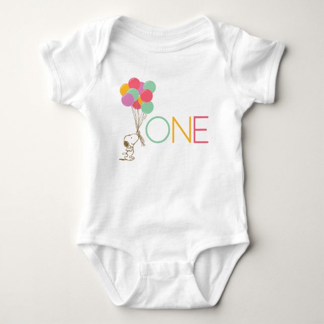 Body Snoopy et ballons 1er anniversaire Baby T-shirt (Devant)