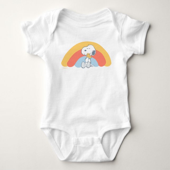 Body Snoopy & Woodstock Rainbow Baby Shower Baby Bodysu (Devant)