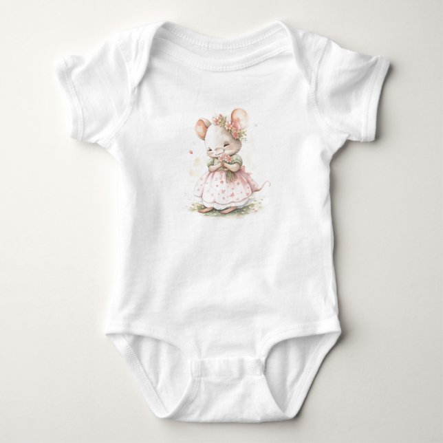 Body Souris doux pour bébé avec robe et fleurs (Devant)