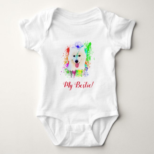 Body Splash Art mignon Chien Samoyé Baby Bodysuit (Devant)