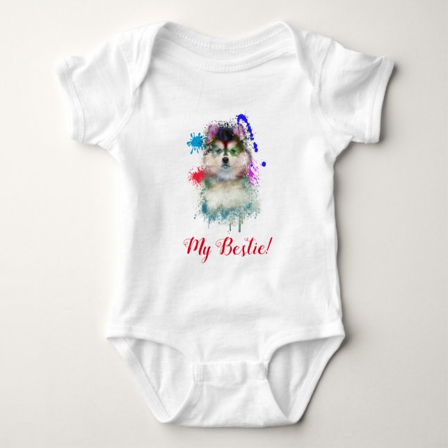 Body Splash Art mignon Pomsky Chien Baby Bodysuit (Devant)