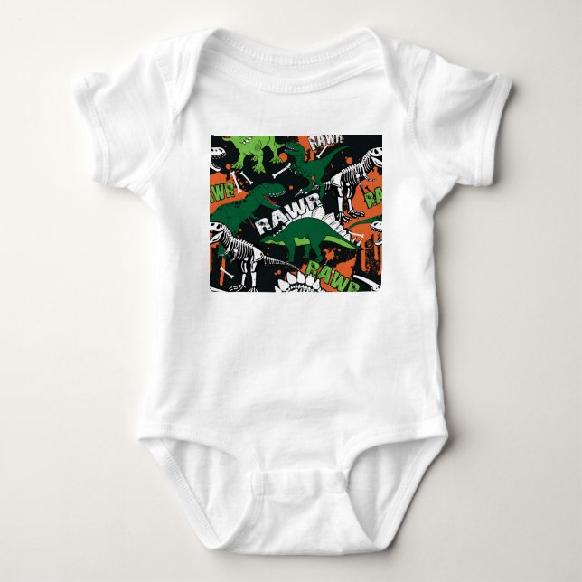 Body Squelette de dinosaure, motif sans couture grunge. (Devant)