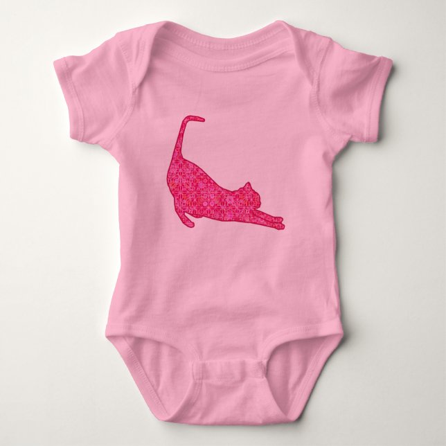 Body Stretting Cat Silhouette à Fuchsia Pink Batik (Devant)