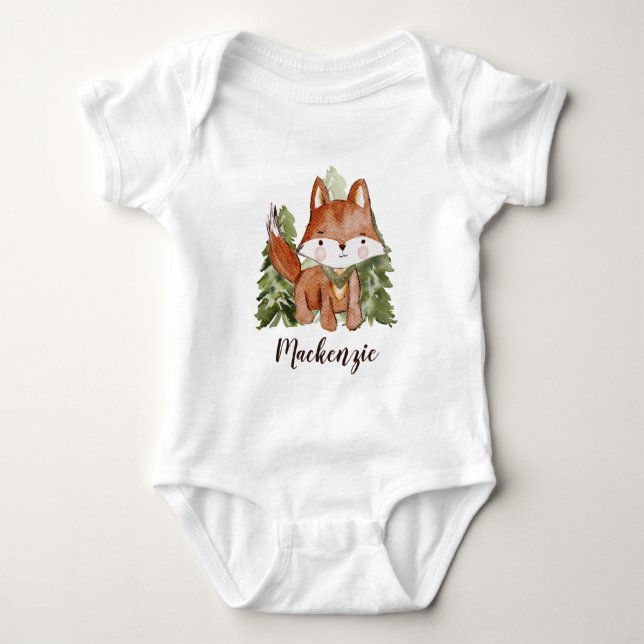 Body Style d'aquarelle mignonne Renard et Arbres Nom du (Devant)