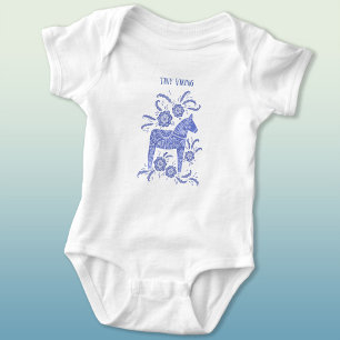Body Swedish Dala Horse Blue Tiny Viking Baby Bodysuit