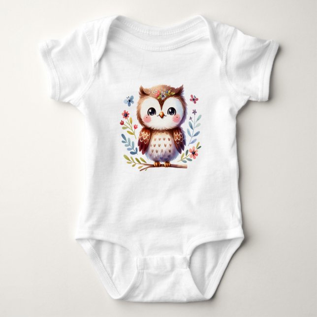 Body Sweet Baby Owl with Flowers | Cute Animal Art (Devant)