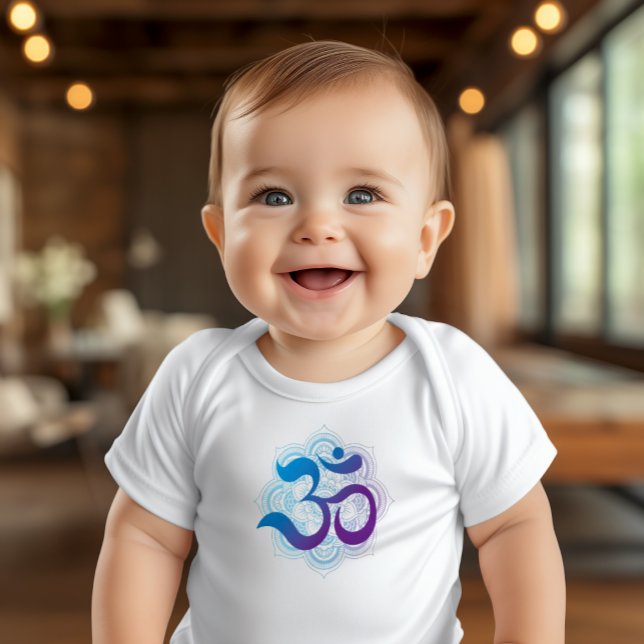 Body SYMBOLE OM Mandala Fleur Blanc (Cute White Body Suit with Purple and Blue Om Mandala. Great gift for Yoga Moms!)