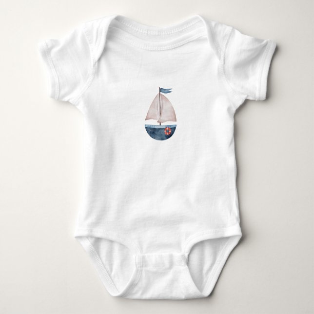 Body T-shirt bateau bleu aquarelle (Devant)