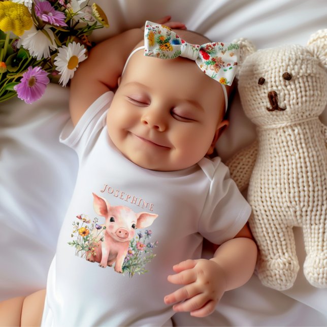 Body T-shirt bébé avec nom de ferme de fleurs sauvages  (Créateur téléchargé)