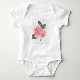 Body T-shirt bébé blanc avec camélia rose