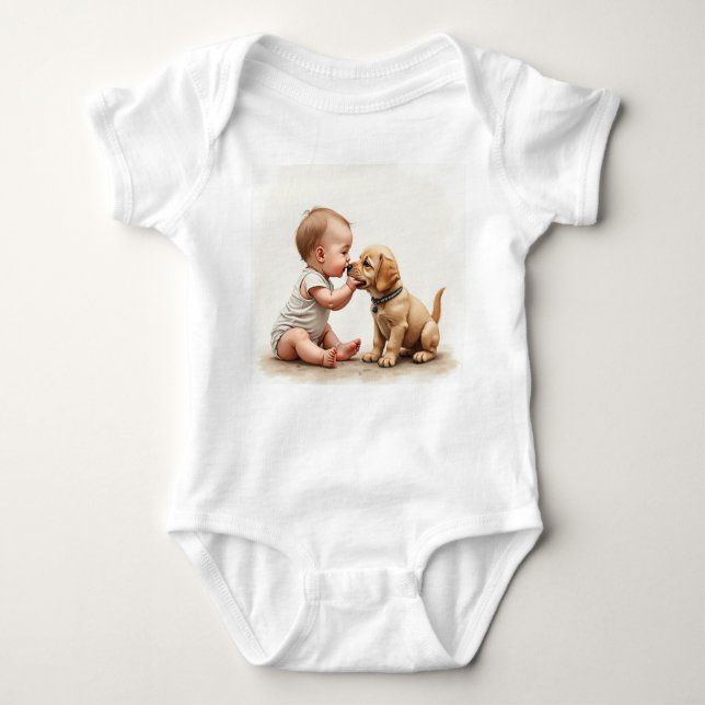 Body T-shirt bébé et chiot (Devant)