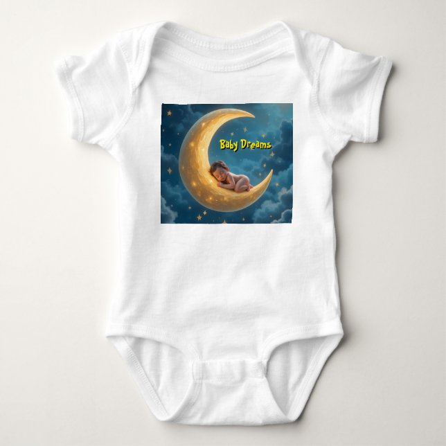 Body T-shirt bébé lune endormie (blanc) (Devant)
