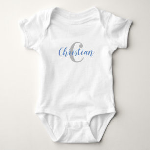Body T-shirt bébé personnalisé avec nom en bleu et init
