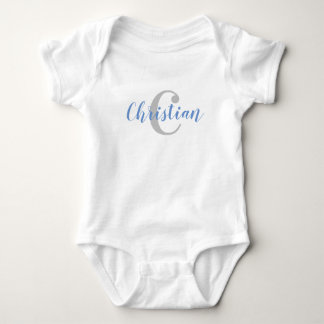 Body T-shirt bébé personnalisé avec nom en bleu et init
