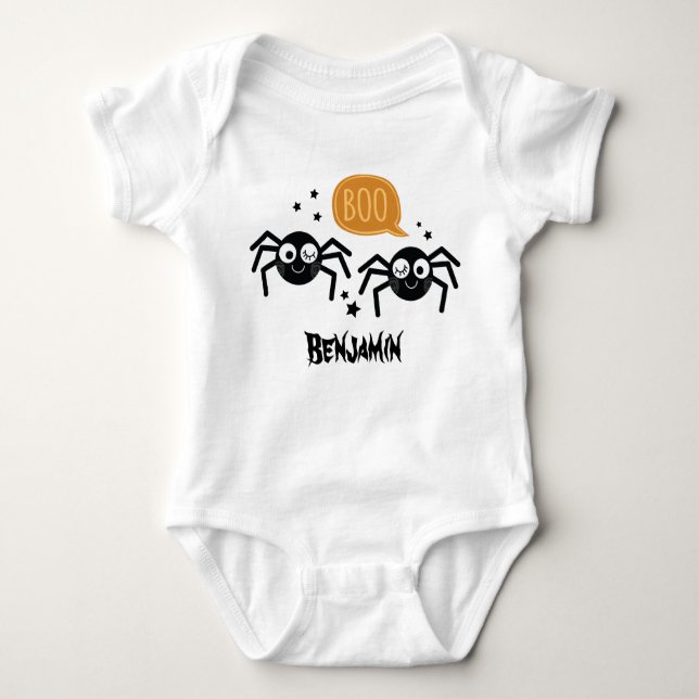 Body T-shirt bébé personnalisé Halloween Spider (Devant)