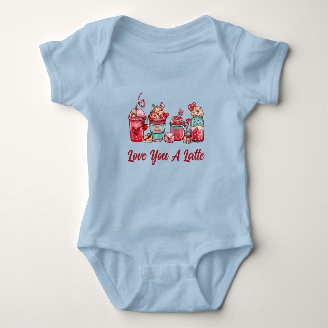 Body T-shirt bébé Ruby Red sur Blue Love You A Latte (Devant)