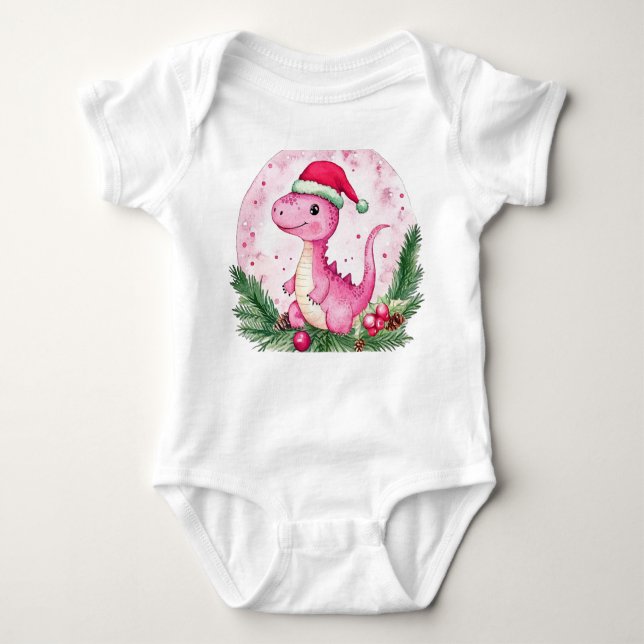 Body T-shirt bodysuit bébé dinosaure rose (Devant)