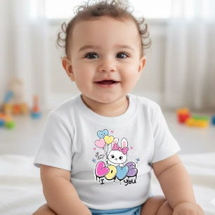 Body T-shirt Cute Bunny "Je t'aime" Cœurs Ballons