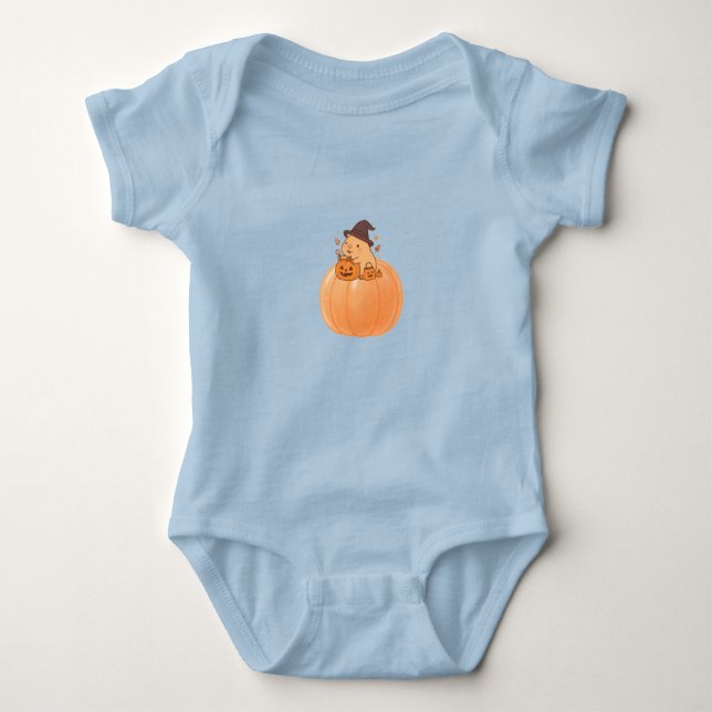 Body T-shirt Halloween Citrouille Capybara Mignon (Devant)