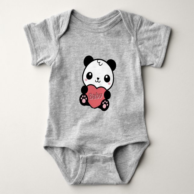 Body T-Shirt Panda Bébé avec cœur (Devant)