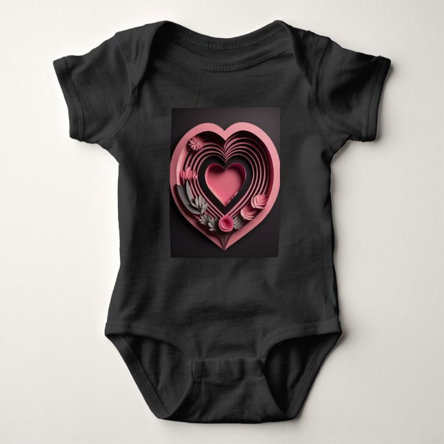 Body T-shirt Pink Heart 3D Paper Art Design (Devant)