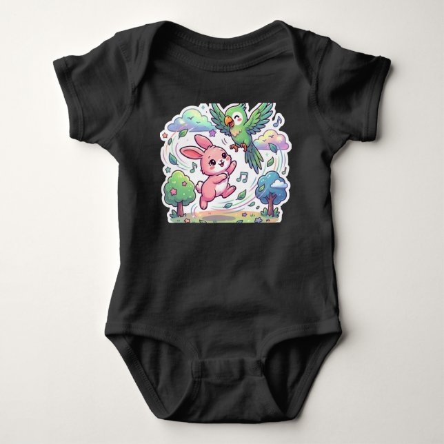 Body T-shirt pour enfants avec un lapin mignon et un pe (Devant)
