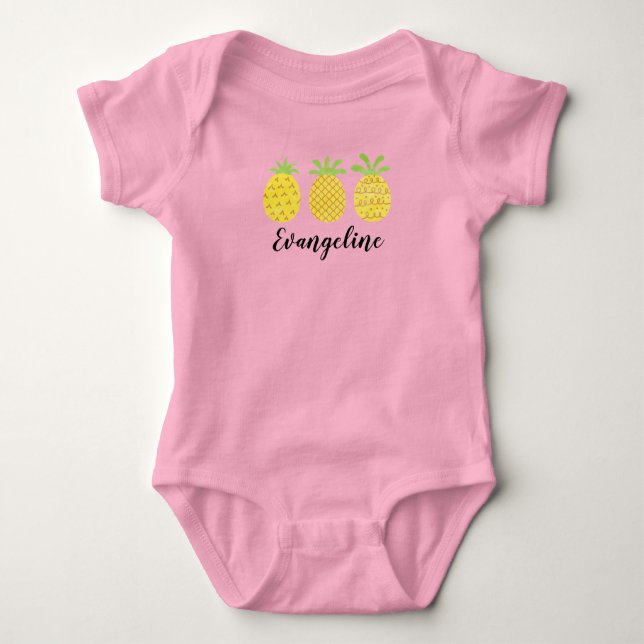 Body T-shirt trio ananas pour bébé filles aquarelle (Devant)