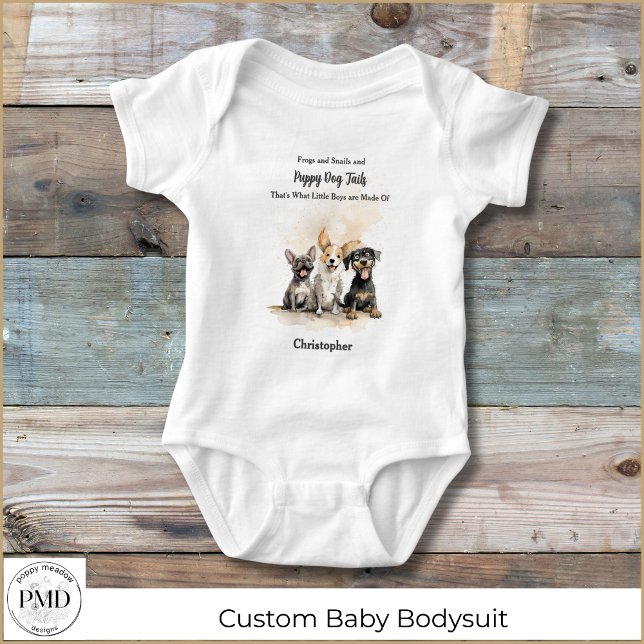 Body Tails Chien Chien Chien Rhyme Baby Boy Personnalis (Puppy Dog Tails Nursery Rhyme Baby Boy Personalized Bodysuit with Watercolor Puppies, Boy's Name.)